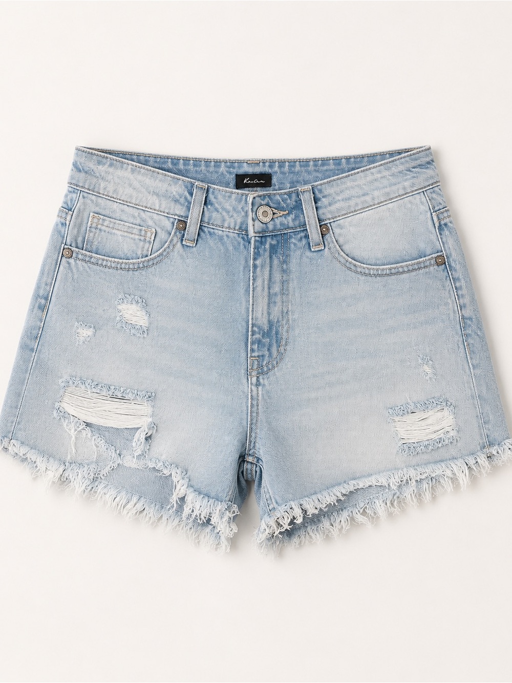 KanCan Light Blue Distressed High-Rise Denim Shorts - Picture 1 of 3